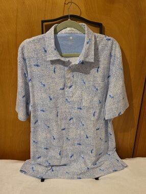Men's Johnnie O Light Blue Short-Sleeve Polo Shirt with Blue Hula Girl Print